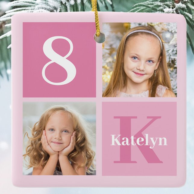 Cute Rosa Girls Photo Collage Personlig Julgransprydnad Keramik (Skapare uppladdad)
