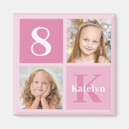 Cute Rosa Girls Photo Collage Personlig Magnet