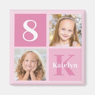 Cute Rosa Girls Photo Collage Personlig Magnet