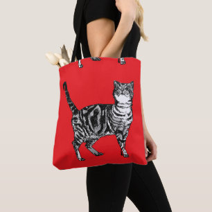 Cute Rosa Girls Red Tabby katt Livsmedel Tote Bag Tygkasse