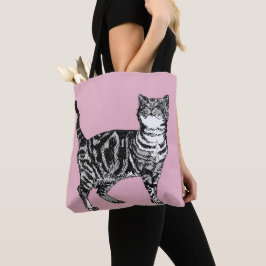 Cute Rosa Girls Room Tabby katt Livsmedel Tote Bag Tygkasse