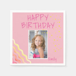 Cute Rosa Girly Birthday Photo Pappersservett