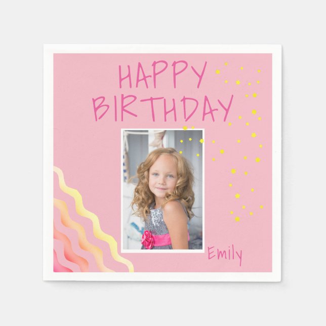 Cute Rosa Girly Birthday Photo Pappersservett (Framsidan)