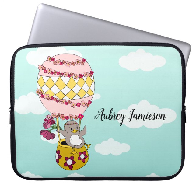 Cute Rosa Girly Boho Flower Bird Luftballong Laptop Fodral (Framsidan)