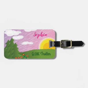 Cute Rosa Girly Globe Trotter Travel Bagagebricka