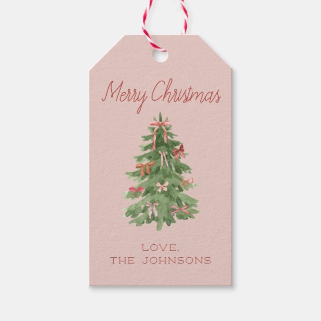 Cute Rosa Girly Julgran Gift Presentetikett (Framsidan)