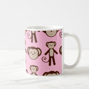 Cute Rosa Girly Monkey Collage Mönster Kaffemugg