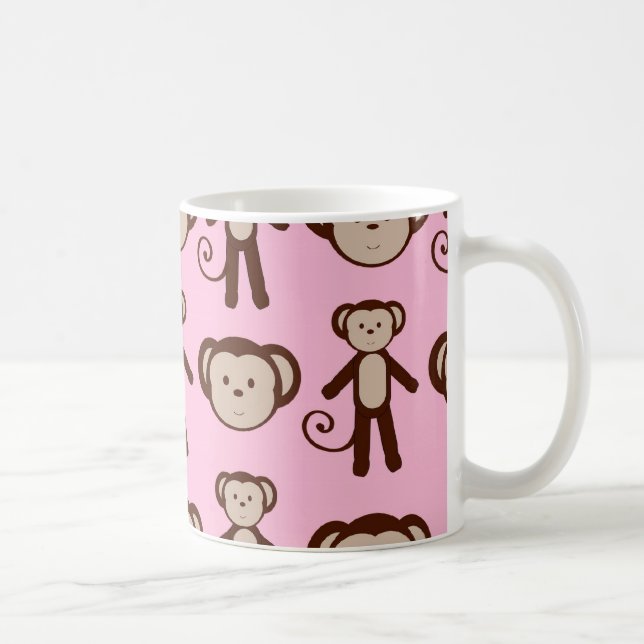 Cute Rosa Girly Monkey Collage Mönster Kaffemugg (Höger)