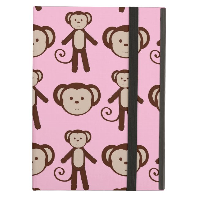 Cute Rosa Girly Monkey Girl Collage Mönster iPad Air Fodral (Framsidan Closed)