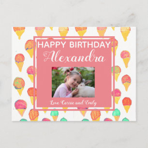 Cute Rosa Girly Watercolor Grattis på födelsedagen Vykort