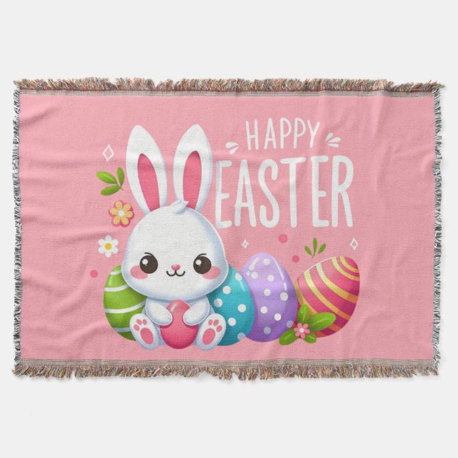 Cute, rosa Glad påsk bunny Filt (Framsidan)