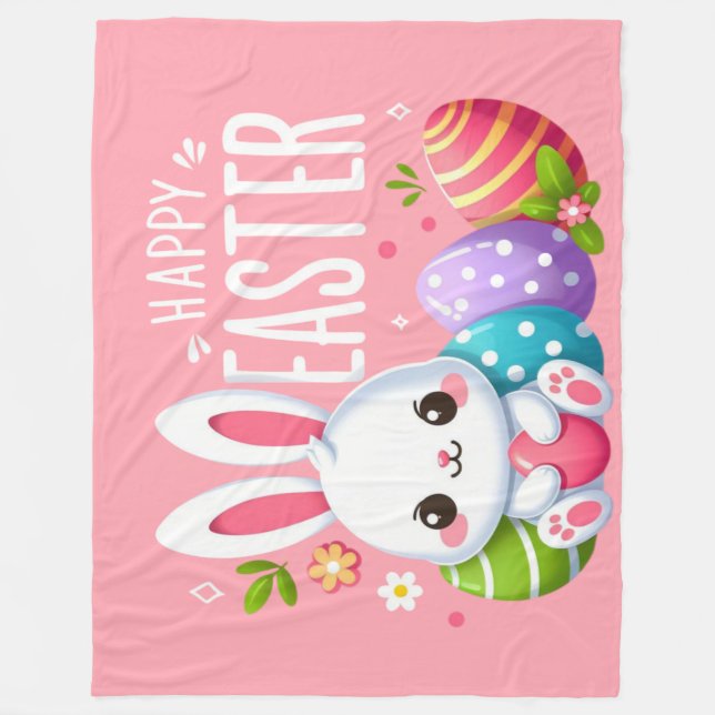 Cute, rosa glad påsk bunny fleecefilt (Framsidan)