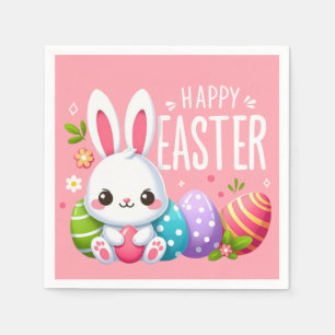 Cute, rosa glad påsk bunny pappersservett