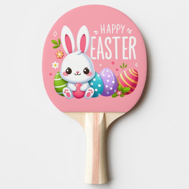 Cute, rosa Glad påsk bunny Pingisracket (Framsidan)