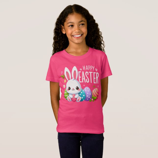 Cute, rosa Glad påsk bunny T Shirt (Hel framsida)