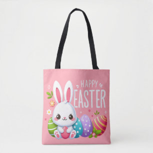 Cute, rosa glad påsk bunny tygkasse