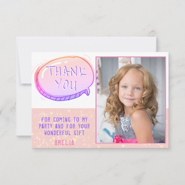 Cute Rosa Glitter Birthday Tack Photo Card (Framsida)