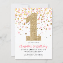 Cute Rosa Glitter Confetti Girl 1:a födelsedagen