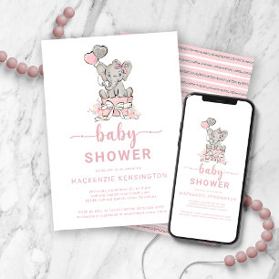 Cute Rosa Glitter Elephant Baby Shower Inbjudningar