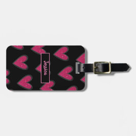 Cute Rosa Glitter Hearts Bagagebricka