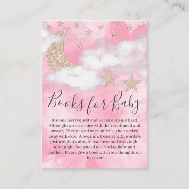 Cute Rosa Glitter Måne Stars Bokar för babyskor Tilläggskort (Framsida)
