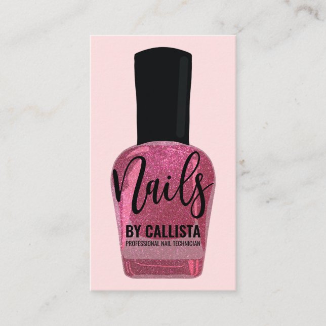 Cute Rosa Glitter Nagel polsk Nail-tekniker Visitkort (Framsida)