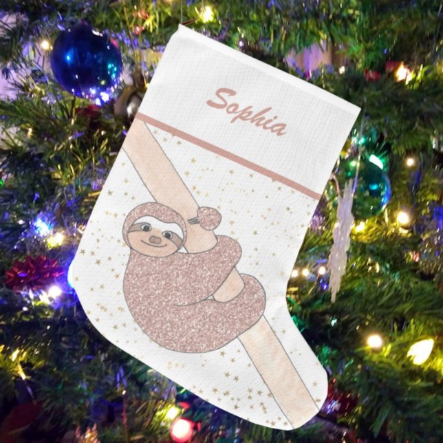 Cute  Rosa Glitter Sloth Namn Liten Julstrumpa (Skapare uppladdad)