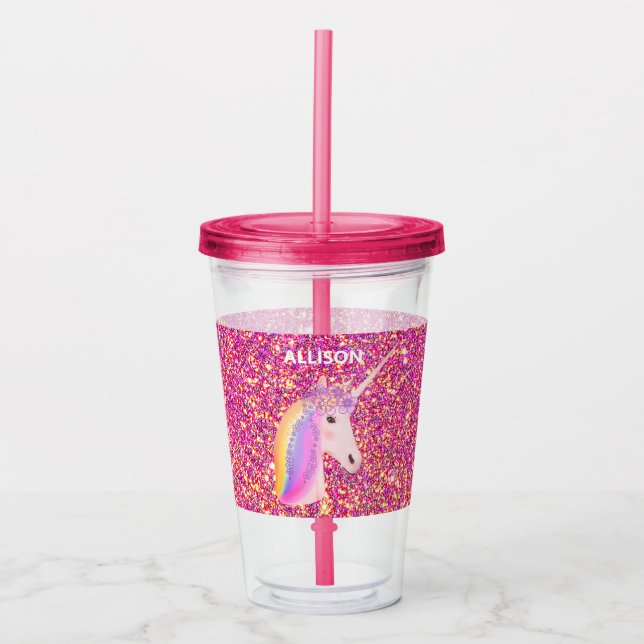 Cute Rosa Glitter Unicorn Fantasy Personlig Take Away Mugg (Framsida)