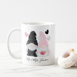 Cute Rosa Gnome Bride och Groom Bröllop Kaffemugg