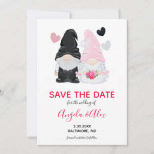 Cute Rosa Gnome Bride och Groom Bröllop Spara Datumet