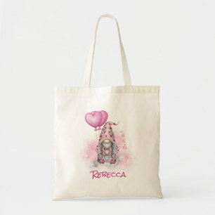 Cute Rosa Gnome Valentine Personlised Tote Bag Tygkasse