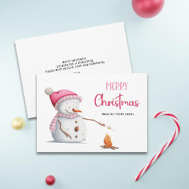Cute Rosa God jul Snögubbe Marshmallow Julkort