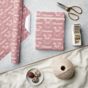 Cute Rosa Grad Uggla Mönster Presentpapper