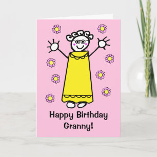 Cute Rosa Granny Wave Funny Tecknad Birthday Kort