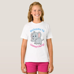 Cute Rosa & Grått Blue Eyed Tecknad Elephant T Shirt