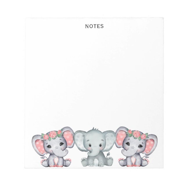 Cute Rosa Grått Elefant Feminine Anteckningsblock (Framsida)