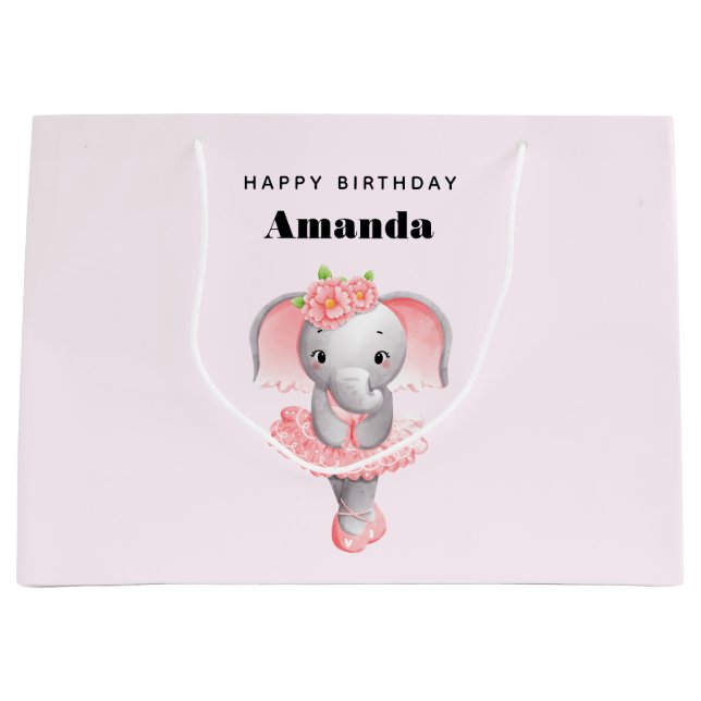Cute Rosa & Grått Elephant Ballerina Birthday (Framsidan)