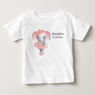 Cute Rosa & Grått Elephant Ballerina Birthday T Shirt