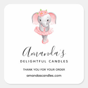 Cute Rosa & Grått Elephant Ballerina Business Fyrkantigt Klistermärke