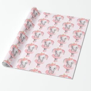 Cute Rosa & Grått Elephant Ballerina Mönster Presentpapper