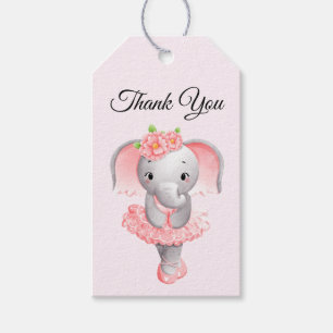 Cute Rosa & Grått Elephant Ballerina Tack Presentetikett