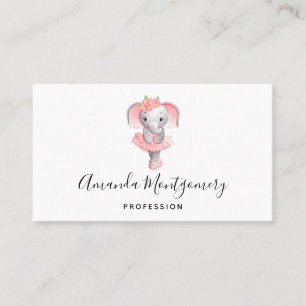Cute Rosa & Grått Elephant Ballerina Visitkort