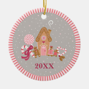 Cute Rosa Grått Gingergold Candy Ornament
