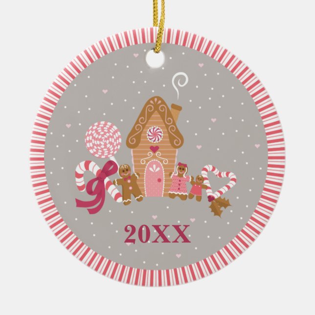Cute Rosa Grått Gingergold Candy Ornament (Framsidan)
