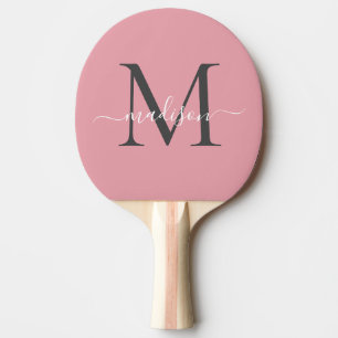 Cute Rosa Grått Monogram Elegant Script Namn Pingisracket