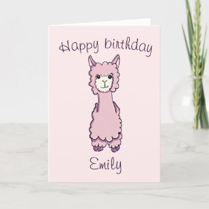 Cute Rosa Grattis på födelsedagen Alpaca Kort