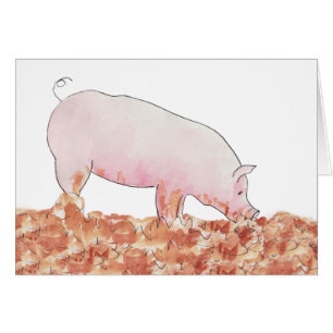 Cute Rosa Gris i Lera Funny Watercolor Animal Art Hälsningskort