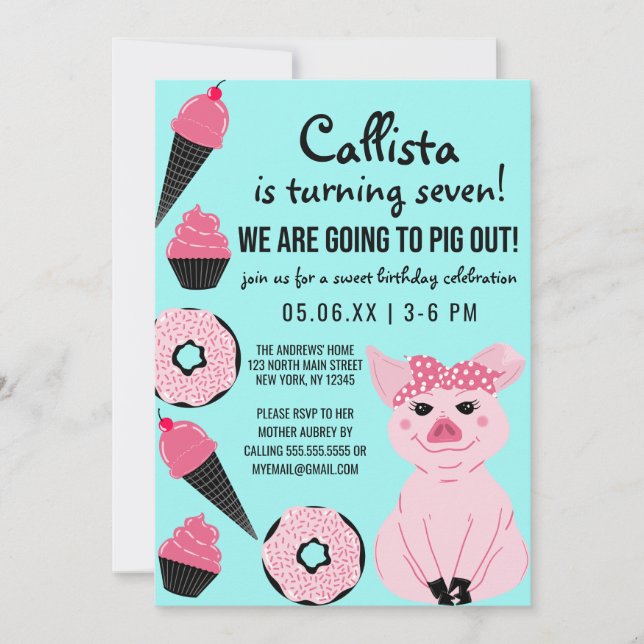 Cute Rosa Gris Ice Cream Donuts Cupkaka Birthday Inbjudningar (Framsida)