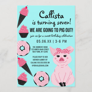 Cute Rosa Gris Ice Cream Donuts Cupkaka Birthday Inbjudningar