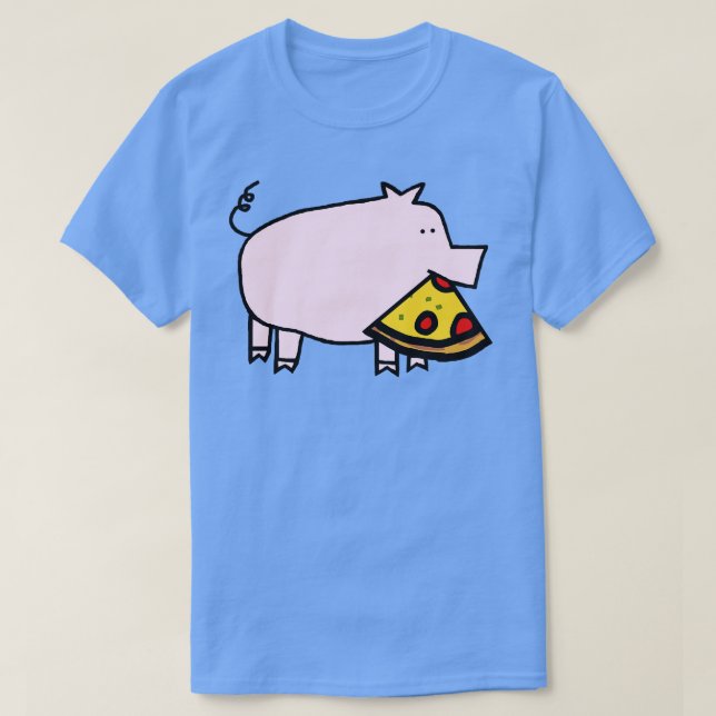 Cute Rosa Gris med Pepperoni Pizza Slice i munnen T Shirt (Design framsida)